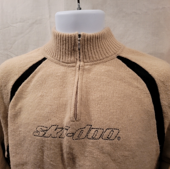 Tan Ski-doo Wool Blend 1/4 Zip Sweater - Picture 5 of 9